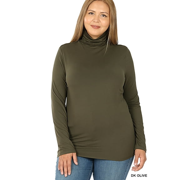 Zenana Plus Size Brushed Microfiber Mock Turtleneck Long Sleeve Lightweight Tee Shirt Top