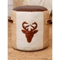thumbnail image 6 of HANDMADE ECO-FRIENDLY ROUND SHAPED STUFFED CANVAS LEATHER BEIGE GRAY POUF - 16" x 16" x 16", Beige Gray Color, Recycled Cotton Stuffed, Seating Pouf For Living Room, Study Room, Patio & Office, 6 of 7
