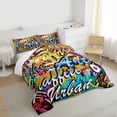 thumbnail image 3 of jejeloiu Watercolor Hippie Graffiti Full Size Comforter Sets,Abstract Artistic Bedding Sets For Kids 3-Piece, 3 of 8