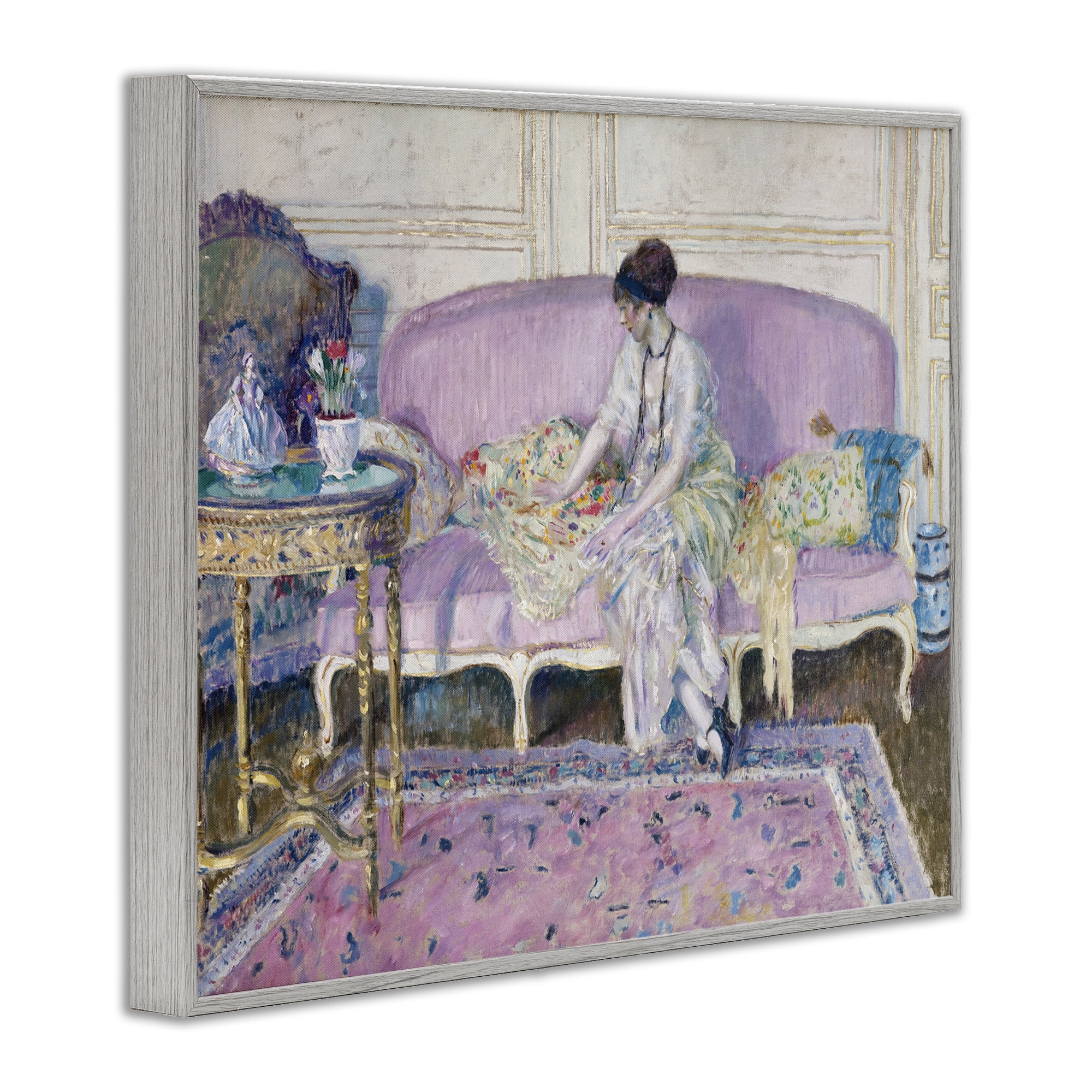 Woman Seated on Sofa Gray Framed Giclee Art, design by Wild Apple Portfolio