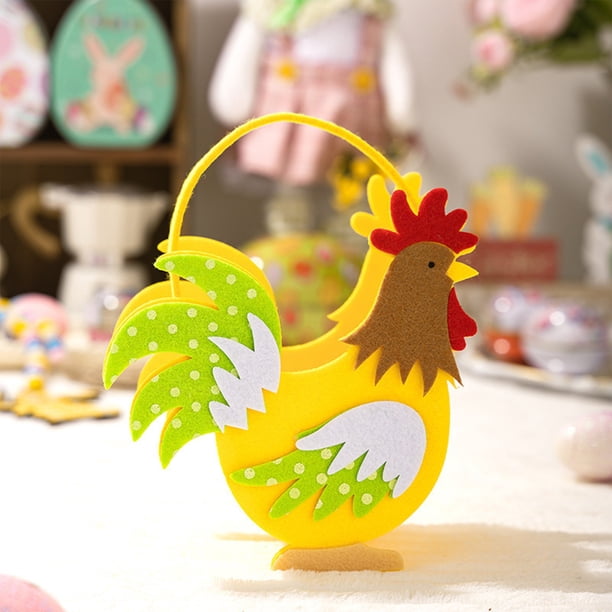 Canastas de Pascua para Niños y Niñas, Canasta de Huevos de Gallina de Tela No Tejida Hecha a Mano, Bolsa de Gallo Portátil