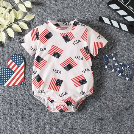 

EQWLJWE Toddler Boy Girl 4th of July Outfits Short Sleeve Romper Oversized Onesie American Flag Independence Day Bodysuit