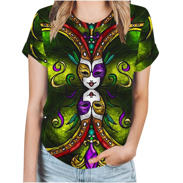Fiudx Camisas para Mujer Blusas Informales de Manga Corta con Cuello Redondo y Estampado a La Moda para Mujer