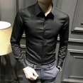 thumbnail image 5 of Camisa de vestir de manga larga de seda para hombre, de negocios, lisa, para oficina, de algodón, con cuello, tallas grandes, ropa fresca, 5 of 5
