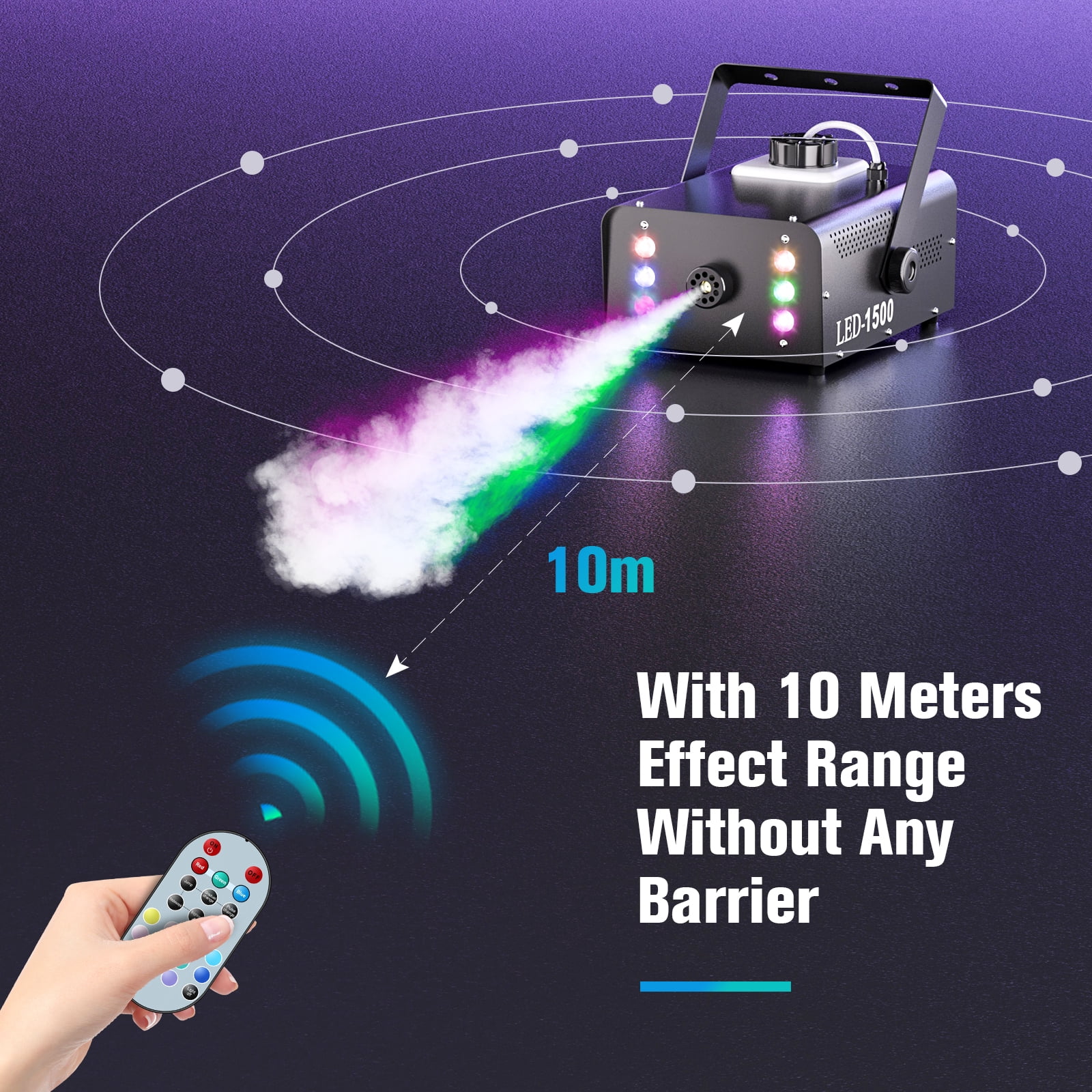 1500W Fog Machine 1L Capacity Smoke Machine RGB 6 LED Lights W/ Remote Control for Party Christmas DJ Disco Stage Party