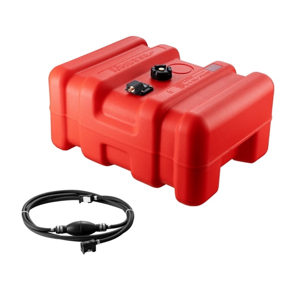 VEVOR Portable Fuel Tank, 12 Gallon/55L, Plastic Outboard Marine Tank with Hose, Easy to Carry for Yacht, Fishing, Deck Boats, Red
