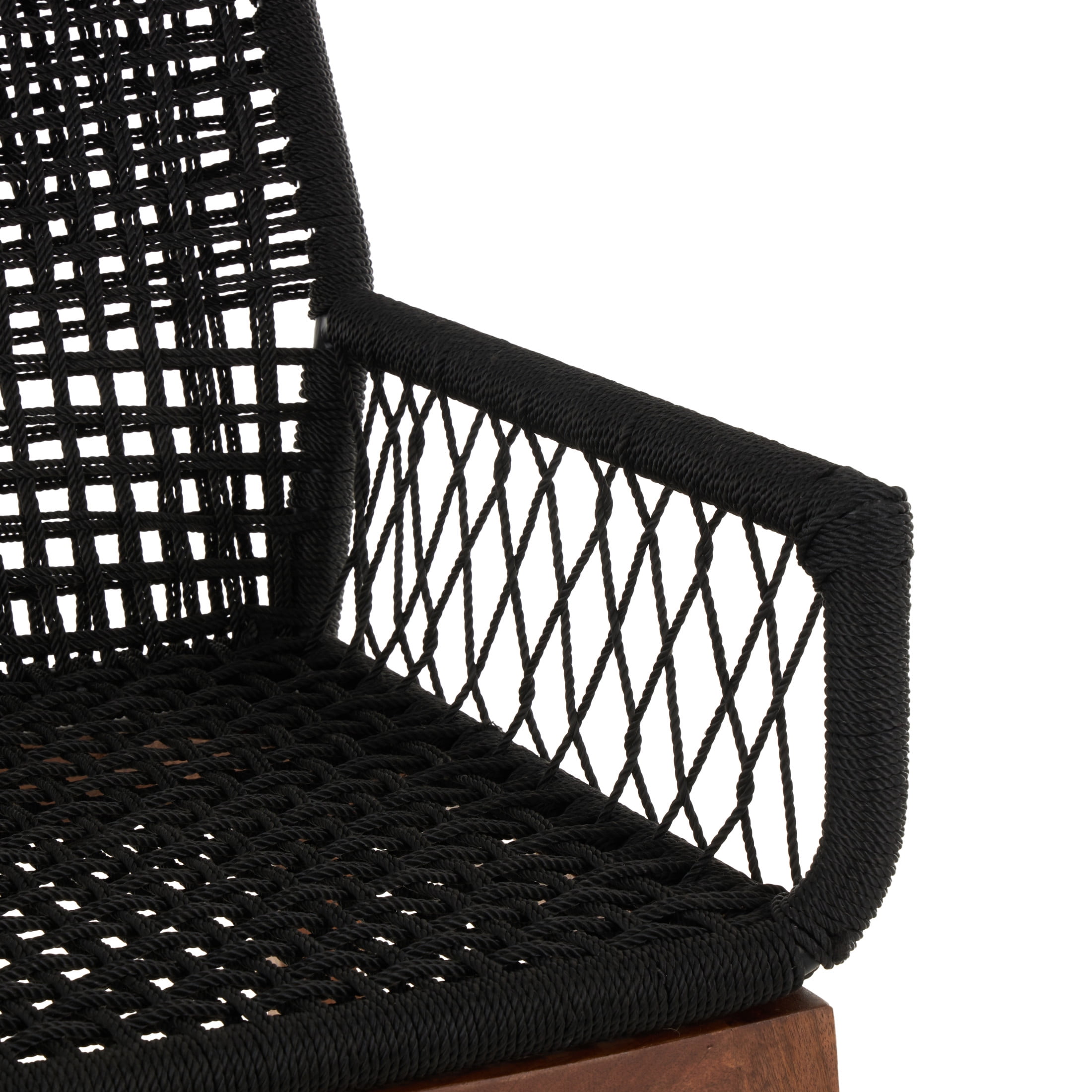 DecMode Jute Rope Handmade Woven Lounge Chair with Brown Wooden Legs, Black