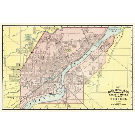 Historic City Map - Toledo Ohio - Rand McNally 1897 - 35.13 x 23 - Vintage Wall Art