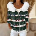 thumbnail image 2 of Women's Fashion Casual Sweater Zipper Cardigan, Christmas Striped Print Plush Hooded Jacket for Festive Seasonal Outfits and Comfort,Dark Green,S, 2 of 6
