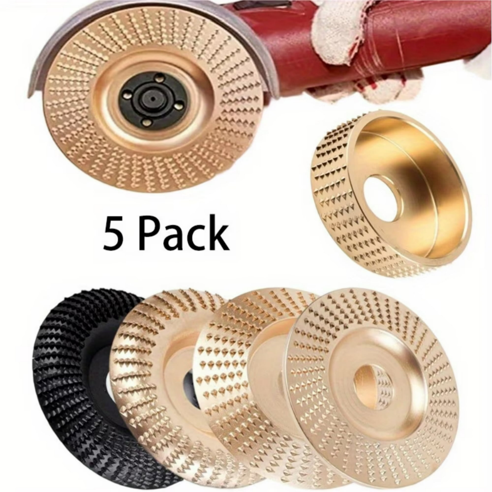 5pcs Wood Carving Disc, 4" and 4 1/2" Angle Grinder Attachments with 5/8 Inch Arbor, Stump Grinder Tool Wood Working Tools and Accessories Grinding Wheel