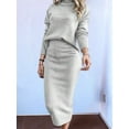 thumbnail image 3 of Women'S 2 Piece Skirts Sets Sweater Long Sleeve Knit Tops Midi Skirt Travel Matching Outfits Fall Gray White M, 3 of 4