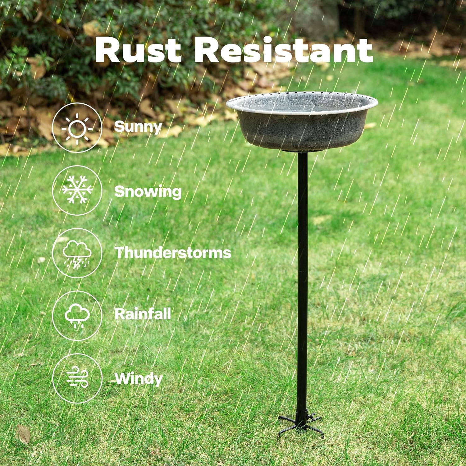 SPECSTAR Bird Bath, Polyresin Birdbath Bowl with Metal Stake, 29 inch Height Outdoor Freestanding Birdfeeder, 1.4 Gallons, 5-Pronged Base, Gray