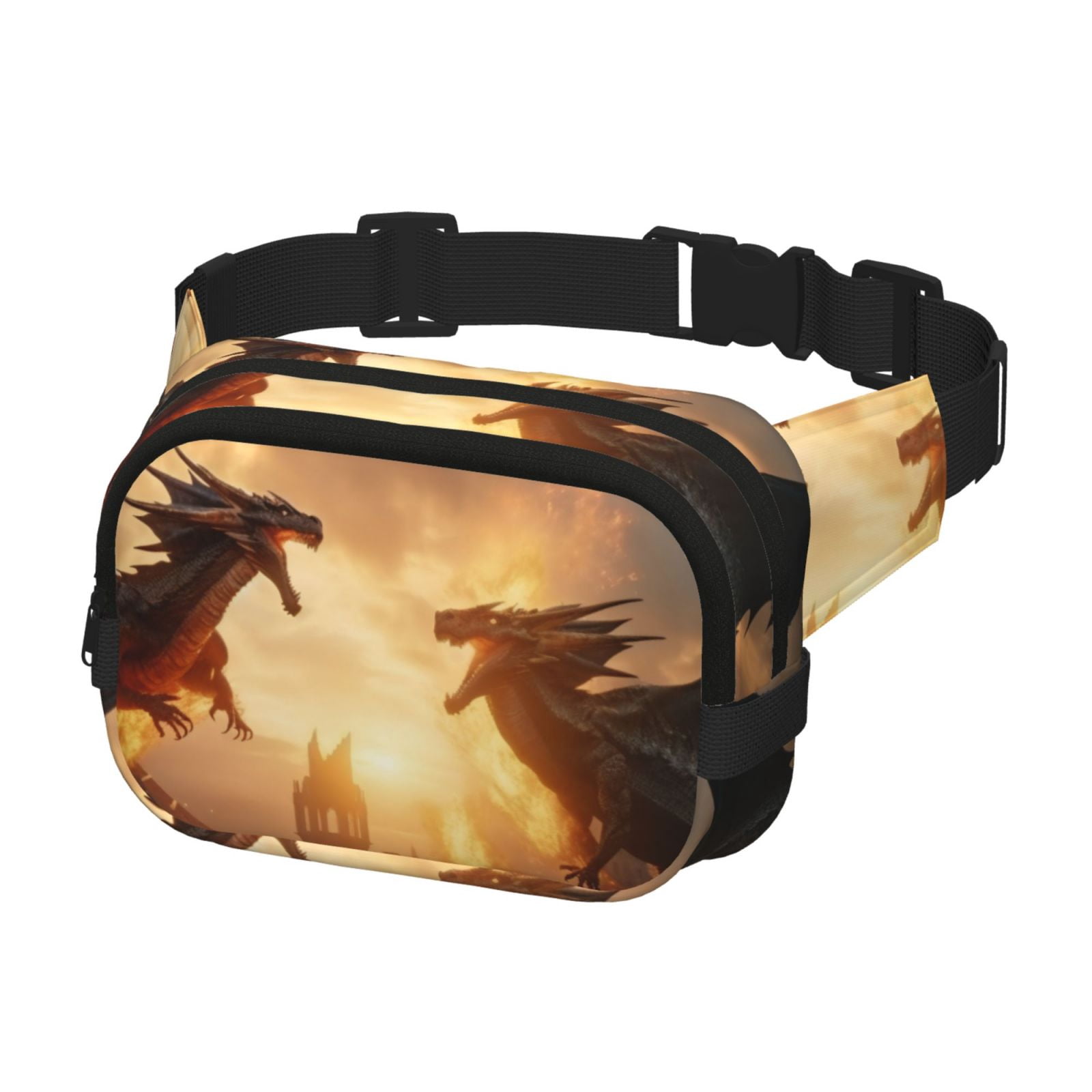 Picia Castle Cool Fire Dragon Print Square Double-Layer Waist Bag Mini Adjustable Waist Belt Bag Exercise Running Travel Hiking