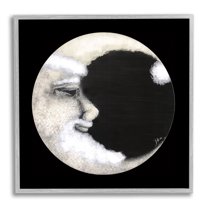 Stupell Smiling Round Moon Face Landscape Painting Gray Framed Art Print Wall Art