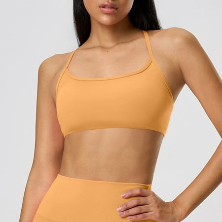 Delliss Women s Strappy Stretch Sports Bra Yoga Tank Top Fitness Bra Workout Camisole Crop Underwire for Women