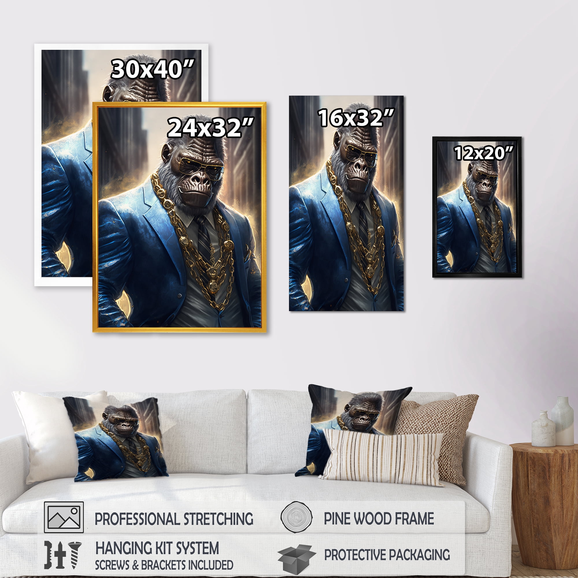 Designart Gangster Gorilla II Canvas Wall Art