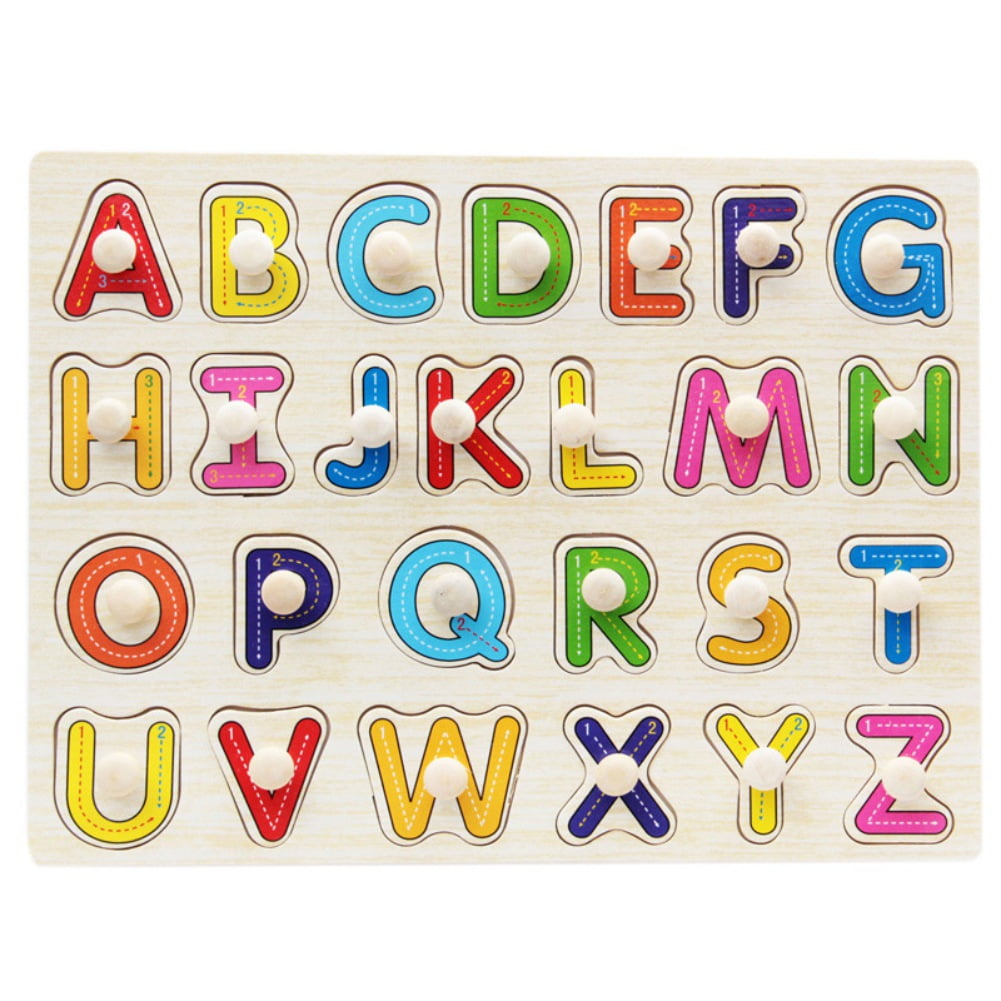 Learning Toys Baby Toddler Jigsaw Kids Puzzle Alphabet Letters Animal Wooden 
