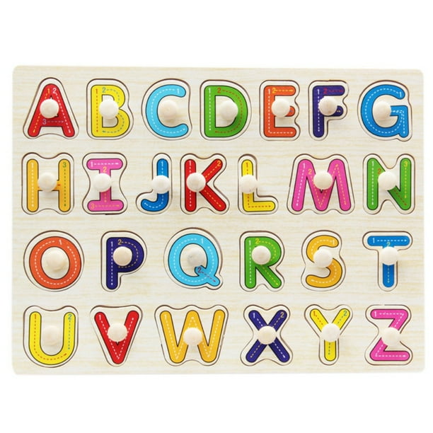 Marainbow 26Pcs Wooden Puzzles Toy 26Pcs Letters Alphabet ABC Peg