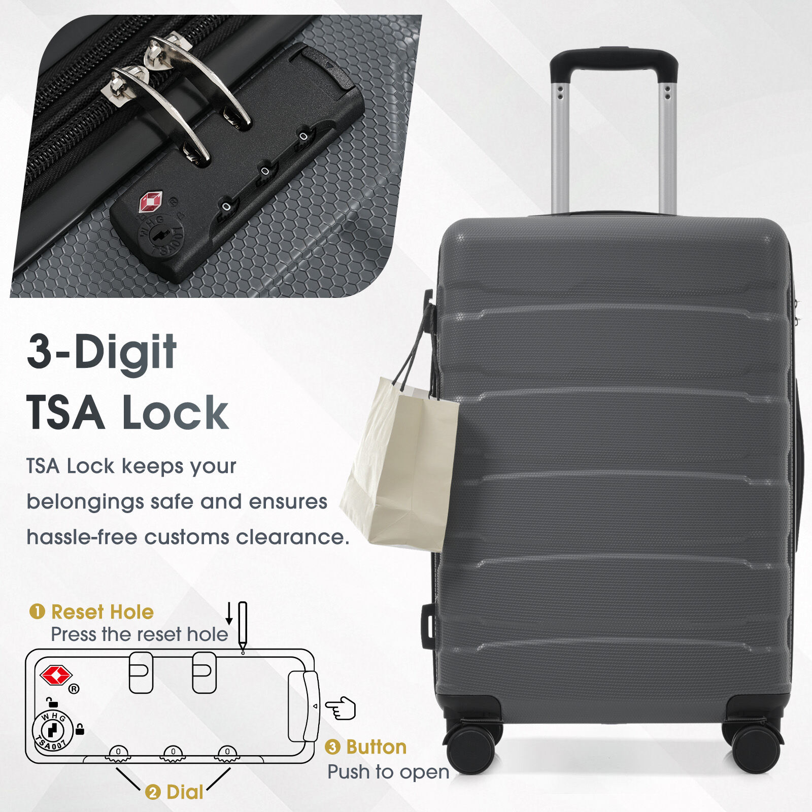 Hardside Luggage 24 Inch Hardshell ABS Checked Luggage, Durable Expandable Travel Suitcase with Spinner Wheels, TSA Lock,Hardside Suitcase