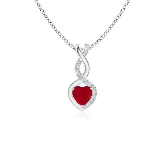 ANGARA Natural Ruby Infinity Heart Pendant with Diamonds in 14K White Gold for Women (Size-4mm) | July Birthstone, Birthday, Anniversary, Jewelry Gift for Women | Natural Ruby Necklace
