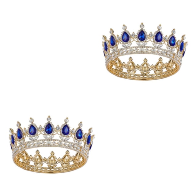 kurtrusly Rustproof And Anti-corrosion For Medieval Or Cosplay Metallic Luster Wedding Hair Crown Tiaras Gold + sapphire 2Set