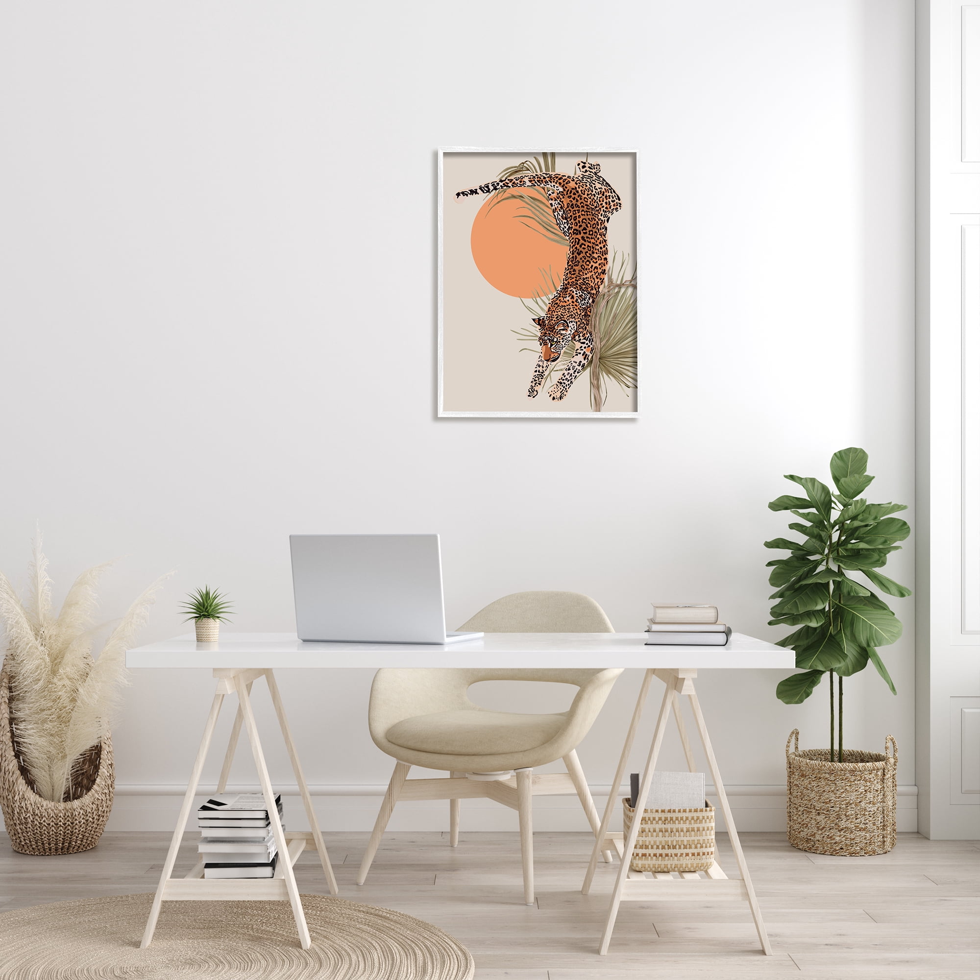 Stupell Industries Jungle Cat Leopard Pounce Orange Sun Palm Leaf, 24 x 30, Designed by Ros Ruseva