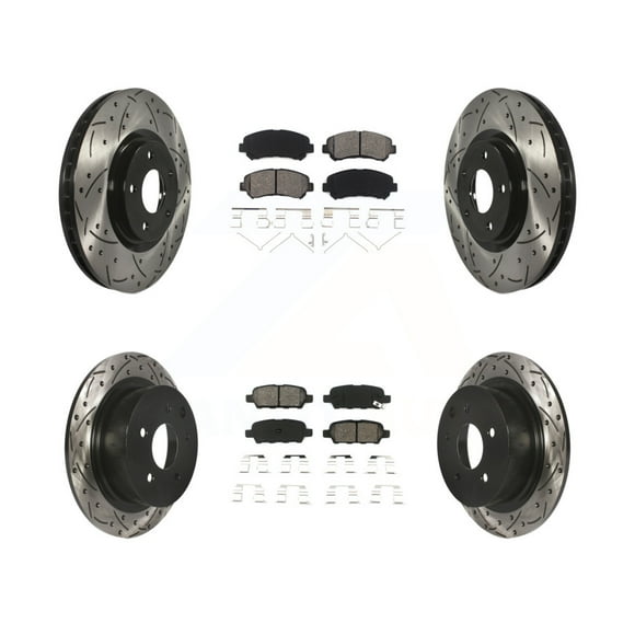 Transit Auto Front Rear Coated Drilled Slotted Disc Brake Rotors and Semi-Metallic Pads Kit for Car 2007-2012 Nissan Sentra SE-R Spec V KDS-100313
