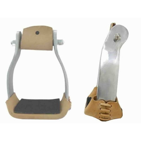Roping Stirrup - Offset Aluminum Roping Stirrups Leather Tread with Rubber Pad 3