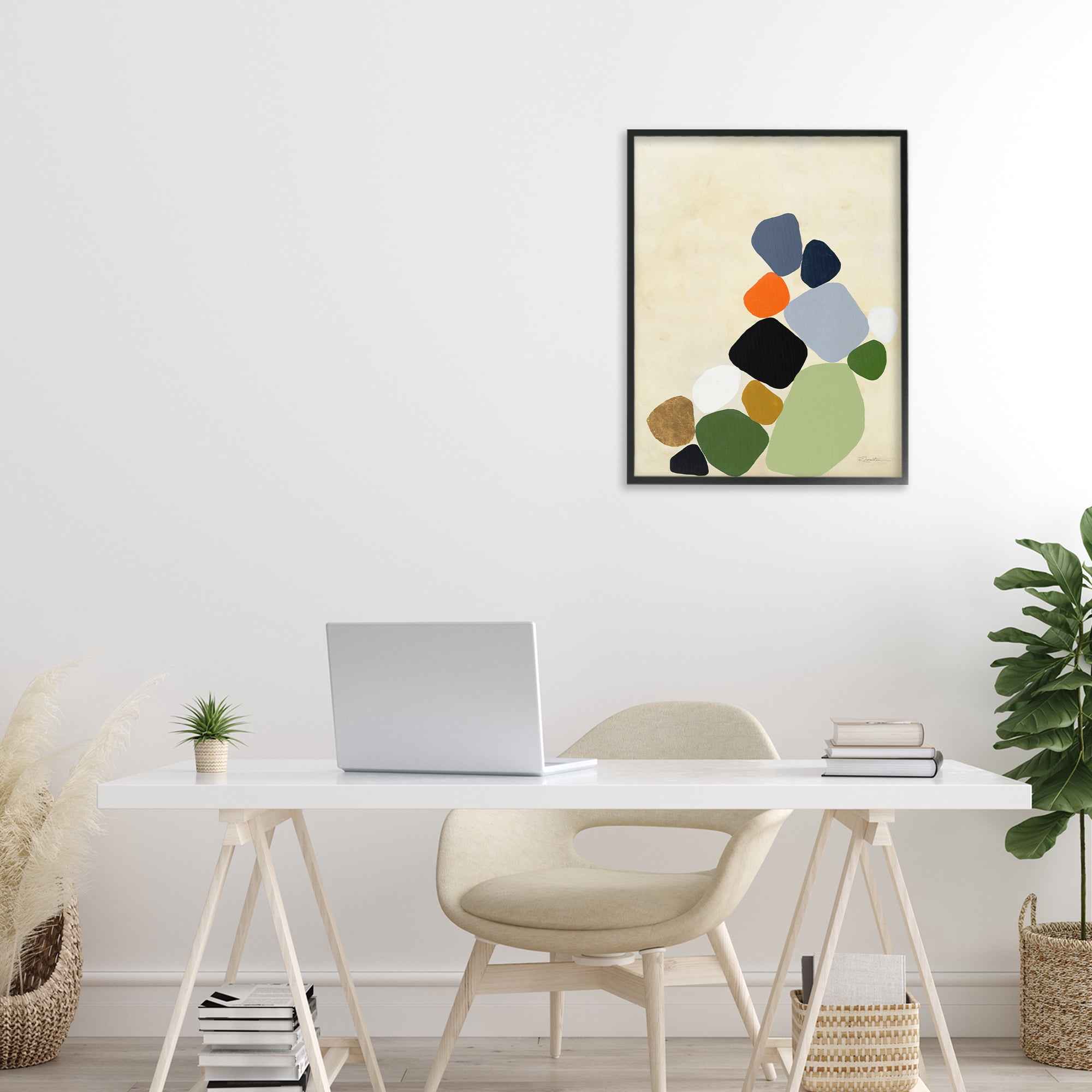Stupell Industries Cluster of Minimal Pebbles Black Framed Giclee Art, design by Ruth Fromstein