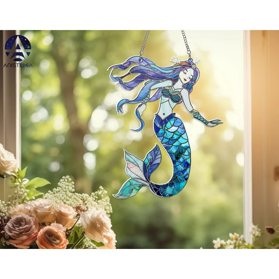 Mermaid Acrylic Window Hanging, Mermaid Lovers Gift, Mermaid Stained Glass Home Decor, Kitchen Decor, FAUX Stained Glass, NOT SUNCATCHER