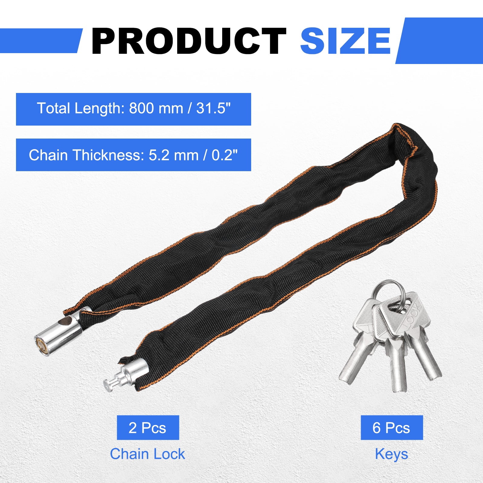Bike Chain Lock, (33 Inch, Black) (2 Pcs), Manganese Steel Anti-Theft Bicycle Chain Round Lock with Keys, Suit for - Bike/Motorcycle/Scooter/Truck