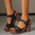 thumbnail image 2 of Modisza Women Chunky Platform Block Heel Sandal with Buckles Ankle Strap Cork Wedge Open Toe Slides Lady Summer Dressy Shoes Black 7, 2 of 8
