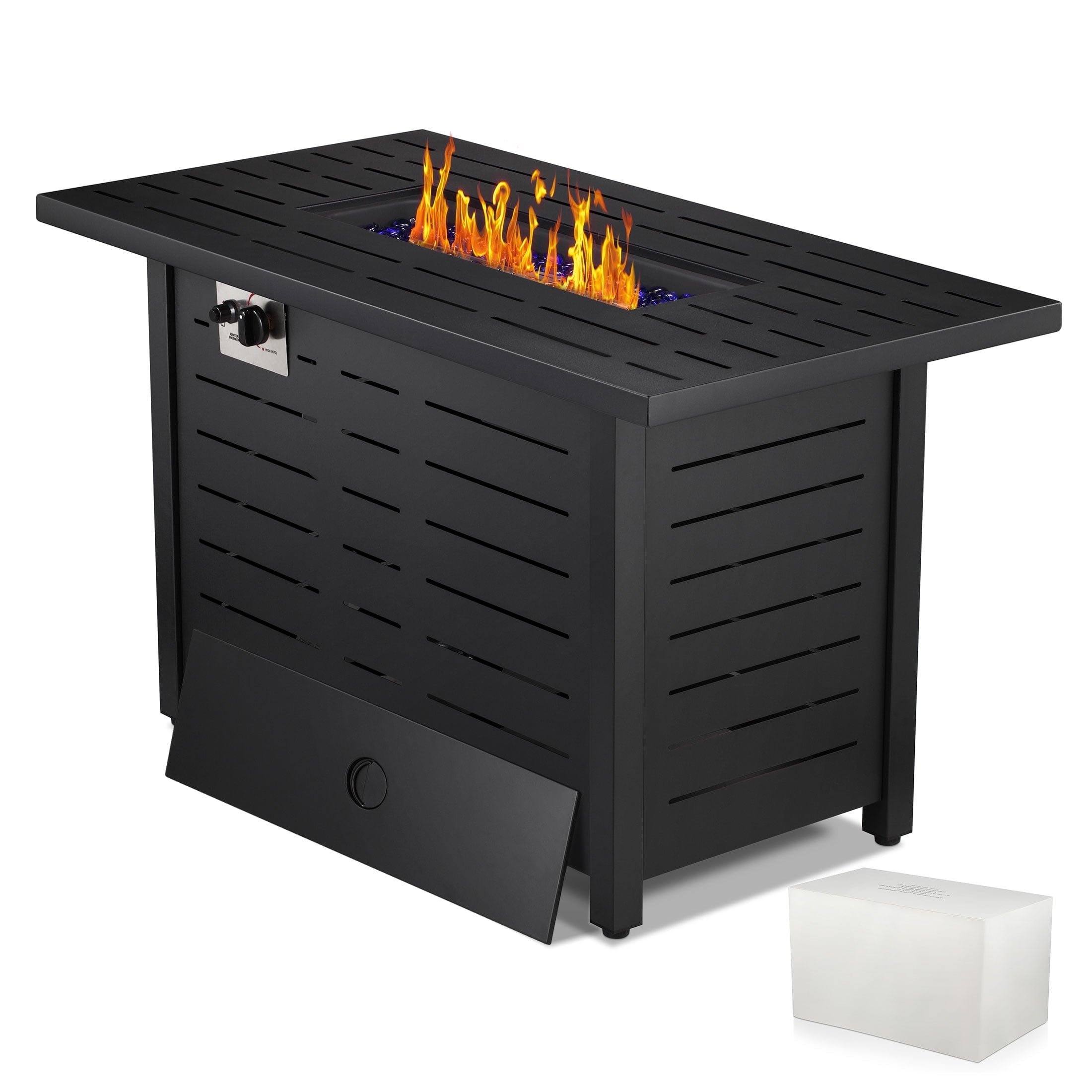LHRIVER 43" Propane Fire Pit Table, 50,000 BTU Outdoor Windproof Gas Fire Pit with Lid, Smokeless  Glass Rocks, Cover