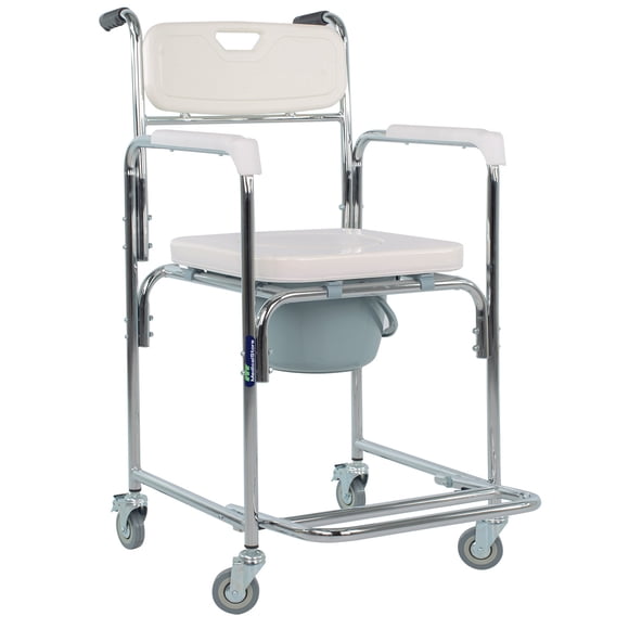 MEDICAL STORE Silla de Lujo Comodo con Ruedas y Frenos Traseros Asiento Inodoro o Silla Ducha 3 en 1