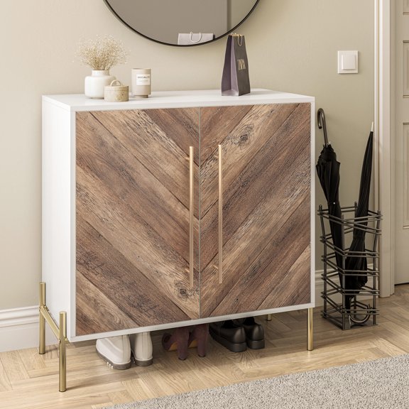 BELLEZE Accent Chest, Sideboard Buffet Cabinet with Doors & Shelves, Kitchen Storage Cabinet, Modern Accent Cabinet for Entryway, Living Room, or Bedroom, Storage Credenza - Harper (Rustic Oak)