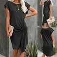 thumbnail image 3 of Bigersell Flowy Dresses for Women Short Sleeve Women Halter Strapless Solid Color Knitted Slim Mini Dress Mini Dresses for Female Regular T-Shirt Dresses, Style 26891, Black L, 3 of 9