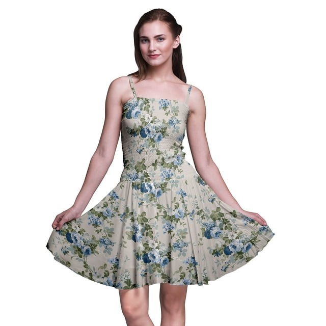 Bimba Robe d'Été Sans Manches Mini Fluide à Bretelles pour Femme, Robe Soleil à Imprimé Floral - Medium