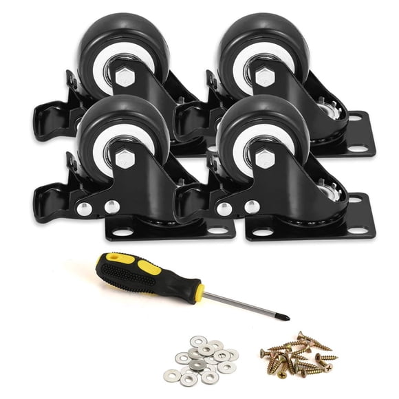 BOSGEOT 2" Caster Wheels, Heavy Duty Casters with Brake Set of 4, Locking Casters with 360 Degree No Noise Polyurethane (PU) Wheels, Swivel Plate Cas