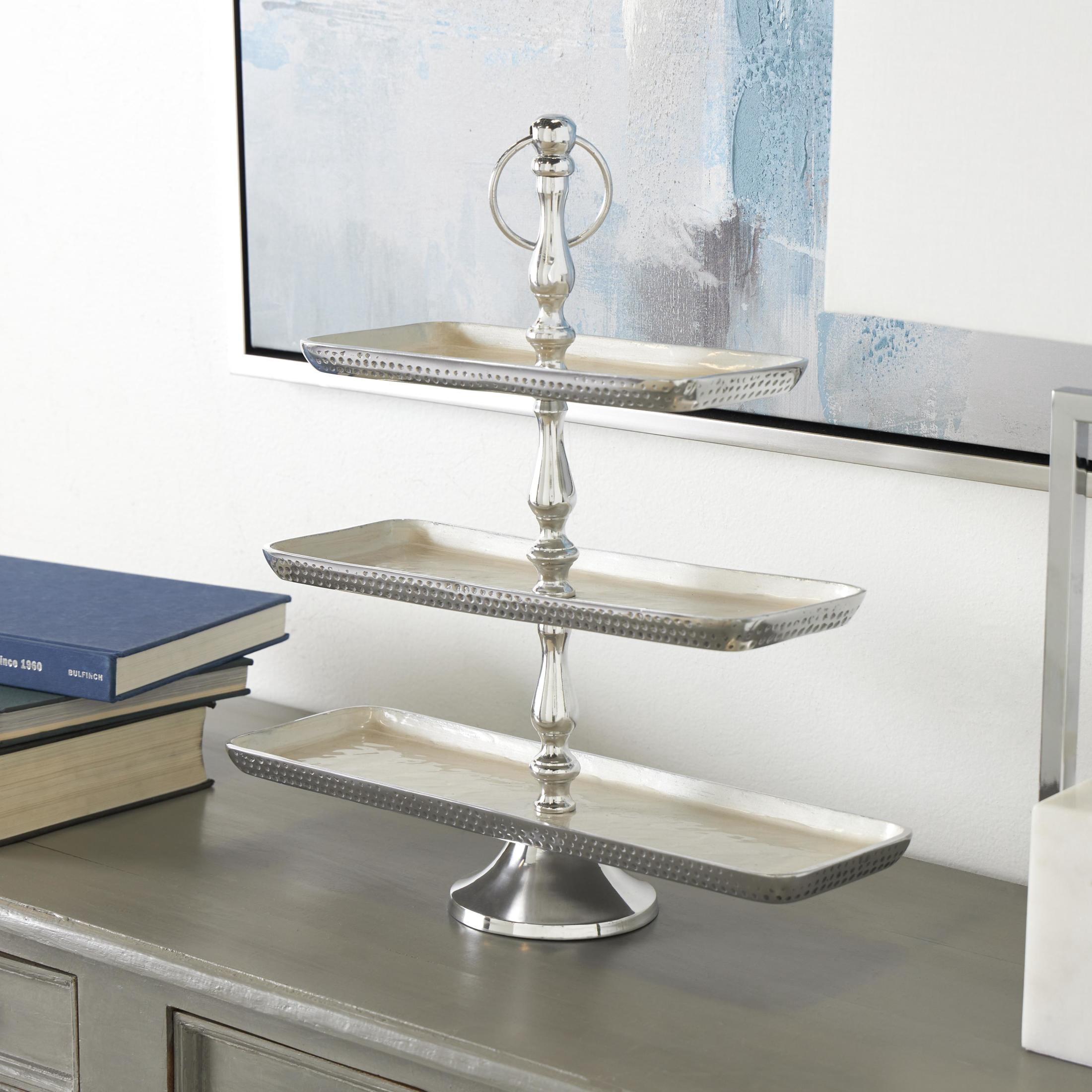 DecMode 18" x 19" Silver Aluminum Metal 3 Tiered Server, 1-Piece