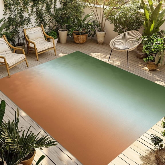 Sage Green Orange Ombre Outdoor Rug for Patio/Deck/Porch, Non-Slip Large Area Rug 5 x 7 Ft, Contemporary Abstract Gradient Indoor Outdoor Rugs Washable Area Rugs, Reversible Camping Rug Carpet Runner