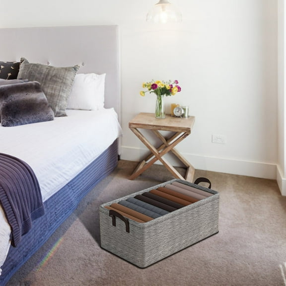 Under $10 Storage Bins, Hwkond Faux Linen Steel Frame Thick Folding Clothing Organizer Household Closet Without Cover Organizer Clothing Organizer Box,Gray