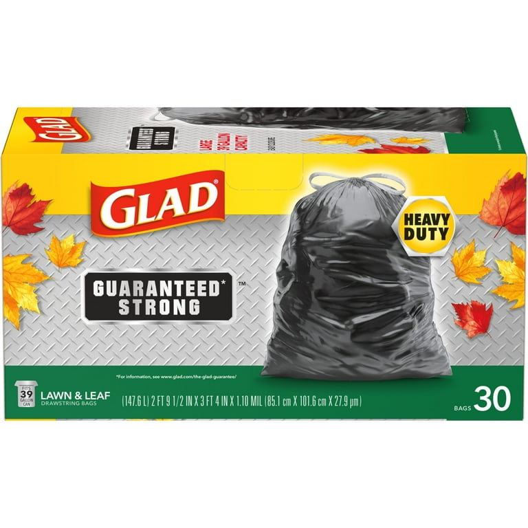 Glad Quick Tie 39 Gallon Drawstring Tall Lawn and Leaf Bag, 30 Bags 