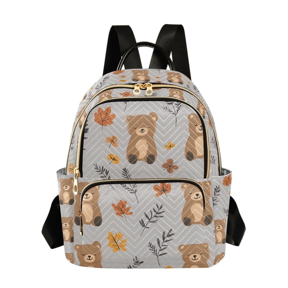 FORMRS Mini Backpack Purse for Women Quilted Travel Daypack Casual Shoulder Bag, Brown Cartoon Bears