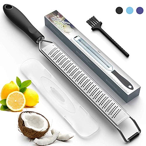 Cheese Grater Lemon Zester Stainless Steel with Safety Cover for Orange Lime Citrus Ginger Garlic Nutmeg Spices Chocolate Nuts 
