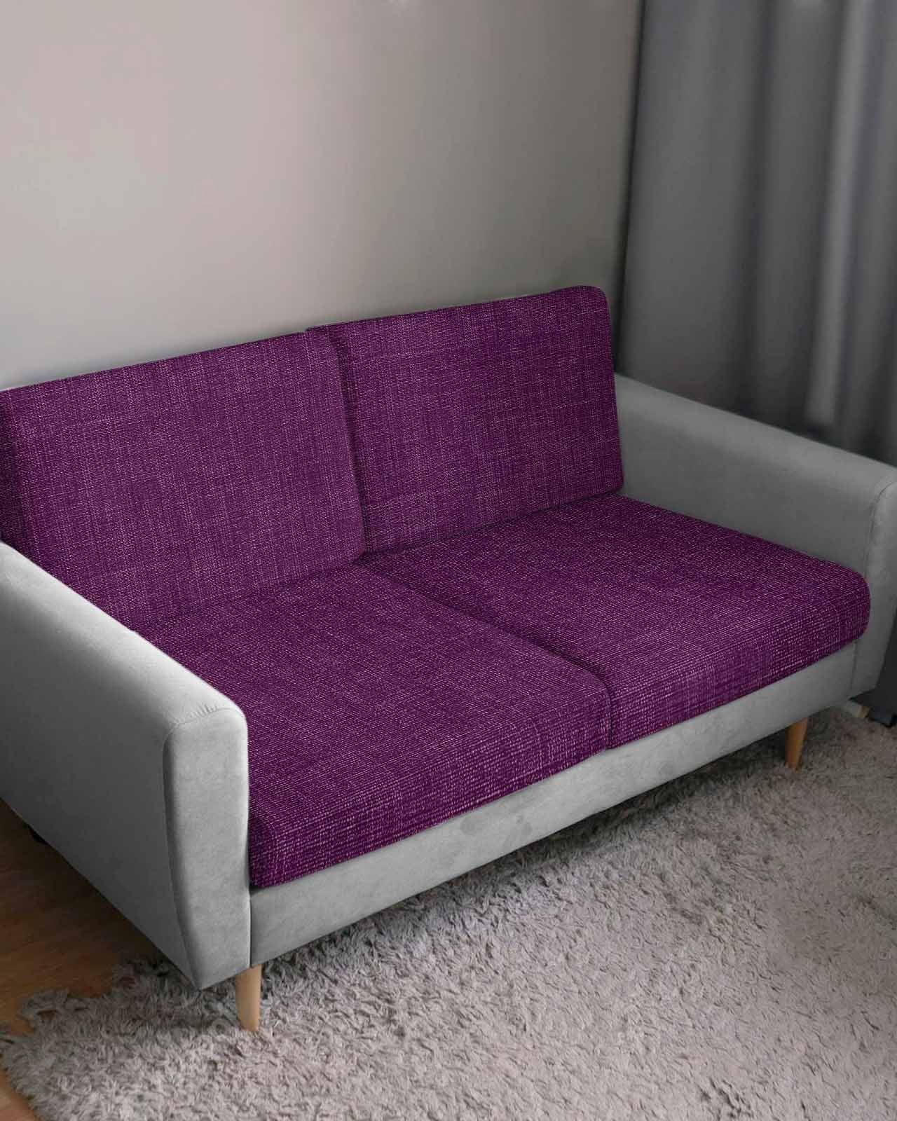 Purple Burlap Texture Couch Cushion Covers Stretch, Washable Sofa Seat Covers Individual Seat Cushion Sofa Slipcovers Farmhouse Vintage Purple Couch Cover Furniture Protector S-3PCS
