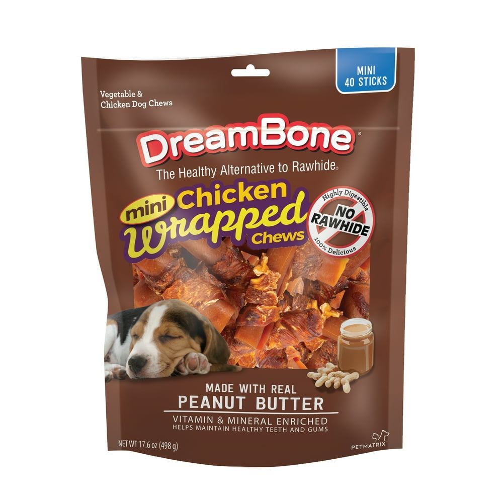 DreamBone Mini Chicken Wrapped Chews with Peanut Butter RawhideFree