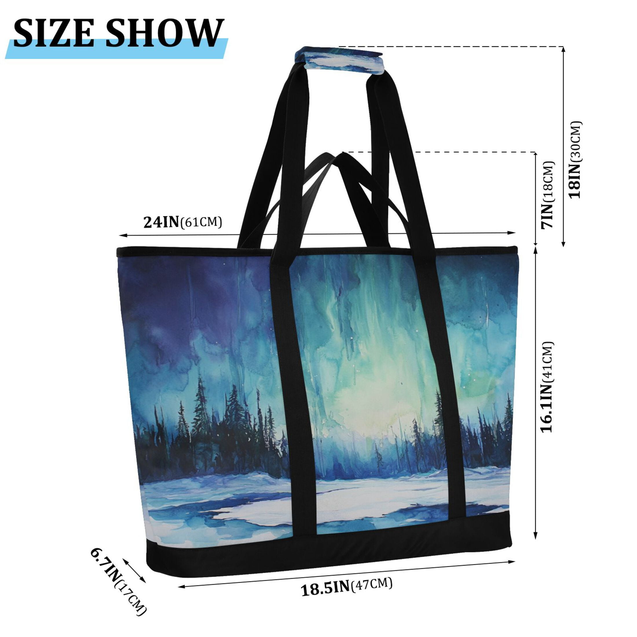 Large Hand-held Ice Pack Picnic Bag Insulation and Refrigeration Suitable for Shopping Picnics and Camping Aurora in The Forest