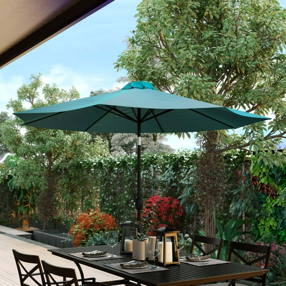 Emma Oliver Teal 9 FT Round Umbrella - 1.5" Diameter Aluminum Pole - Crank and Tilt Function
