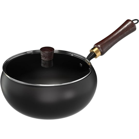 Carbon Steel Wok Pan, nitrided woks Uncoated Heats Evenly Multi-Purpose Frying Pan, Suitable for Any Stove, Oven or Even Camping Campfire with Lid and Wooden Handle(28cm)