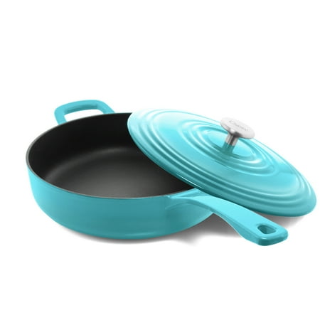 

Chantal 5 qt. Round Cast-Iron Saute Skillet w/ Lid Sea Blue